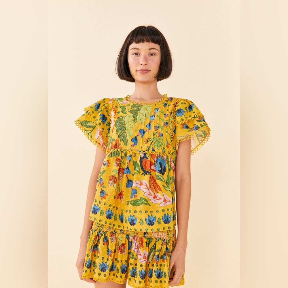 Farm Rio Yellow Summer Garden top NWT size XS